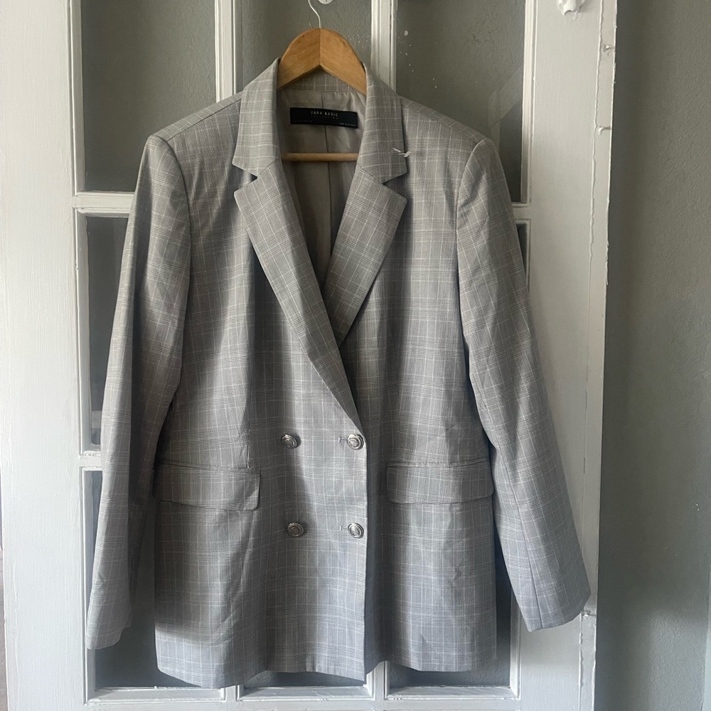 Zara Plaid Double Breasted‎ Blazer